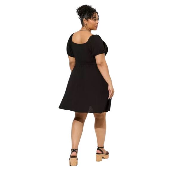 TORRID Dress Womens Size 2X Mini Rayon Slub Balloon Sleeve Lace Inset Deep Black - Picture 11 of 12